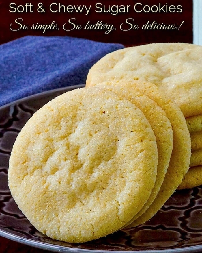 Soft and Chewy Sugar Cookies Photo with title text added for social media.