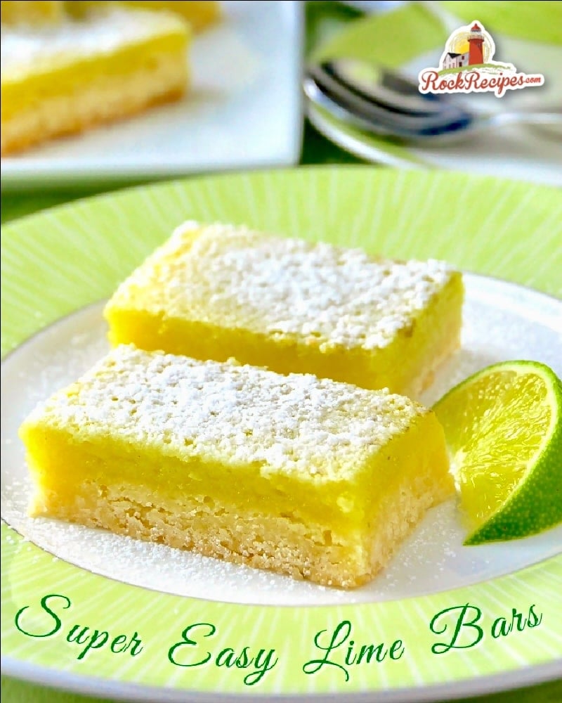 Super Easy Lime Bars photo with title text added for social media posts.