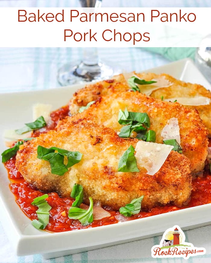 Baked Parmesan Panko Pork Chops photo with title text added for social media posts.