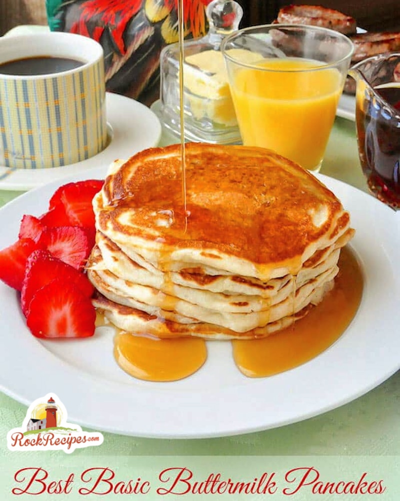 Best Basic Buttermilk Pancakes photo with title text added for social media posts.