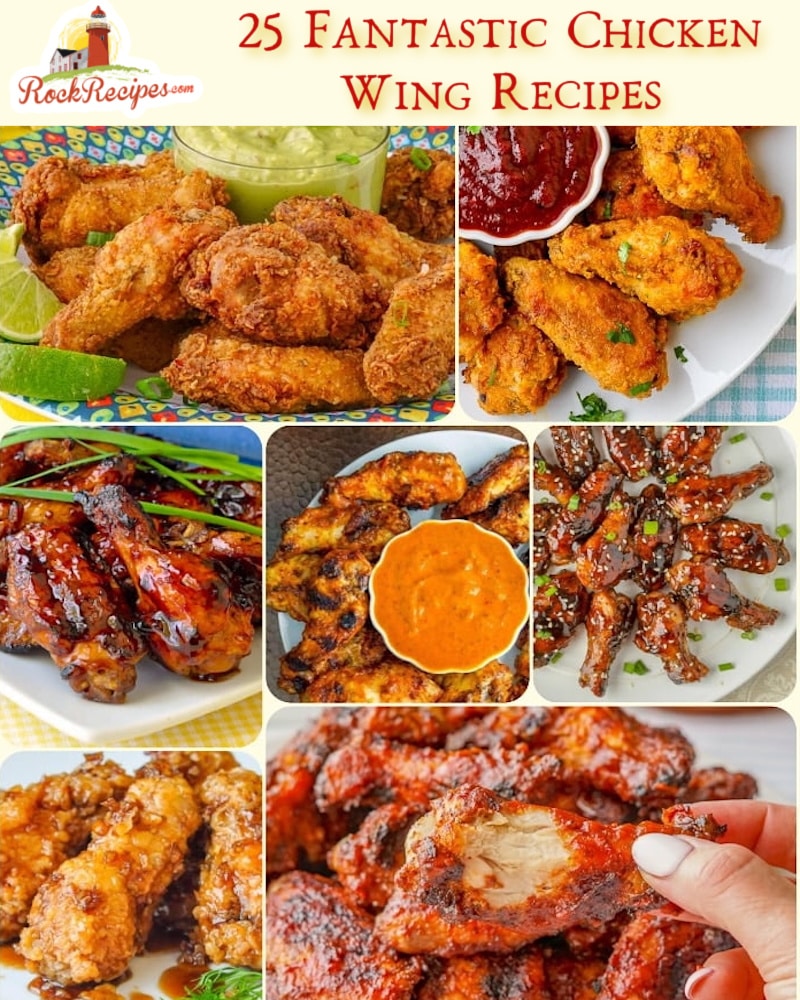 Best chicken wing recipes photo collage with title text added for social media posts.