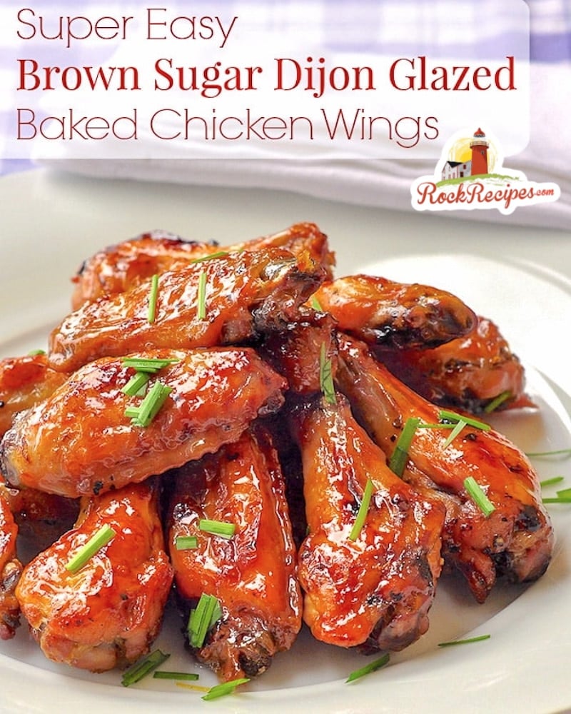 Brown Sugar Dijon Chicken Wings photo with title text for social media posting.