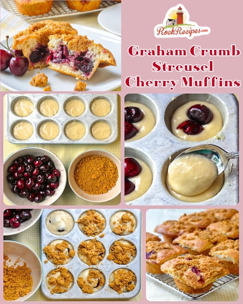 Cherry Muffins Photo Collage with title text added for Pinterest and social media posts.
