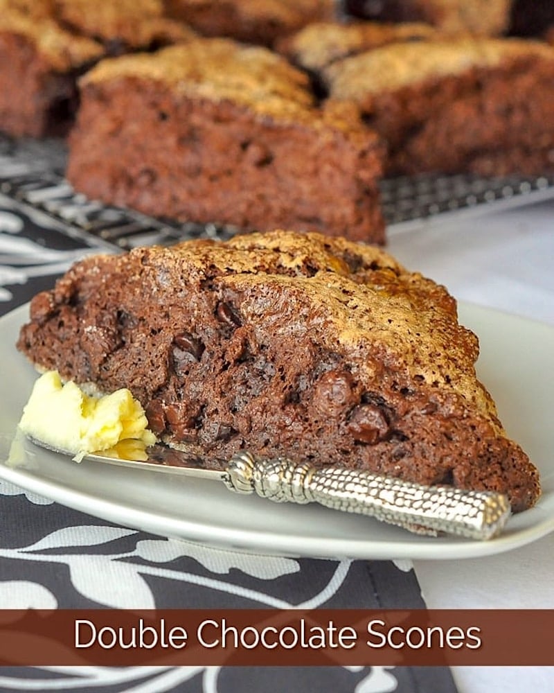 Chocolate Chocolate Chip Scones 4x5 format photo with title text for social media.