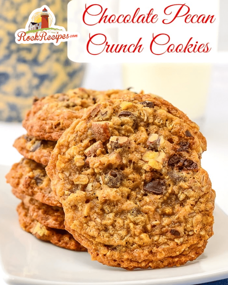 Chocolate Pecan Crunch Cookies photo with title text added for social media posts.