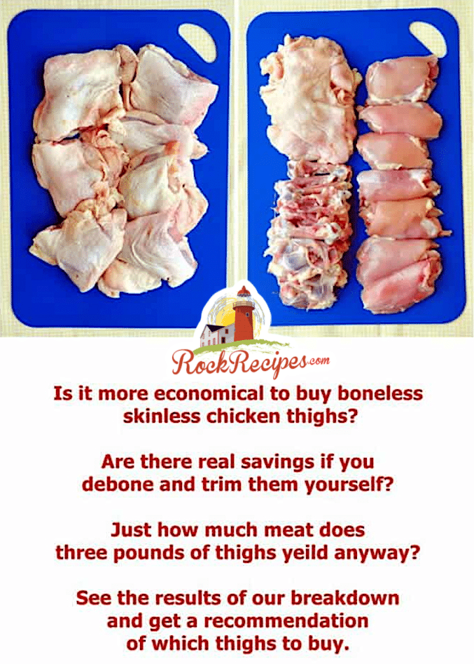 Photo of thighs fresh and deboned on blue cutting boards.