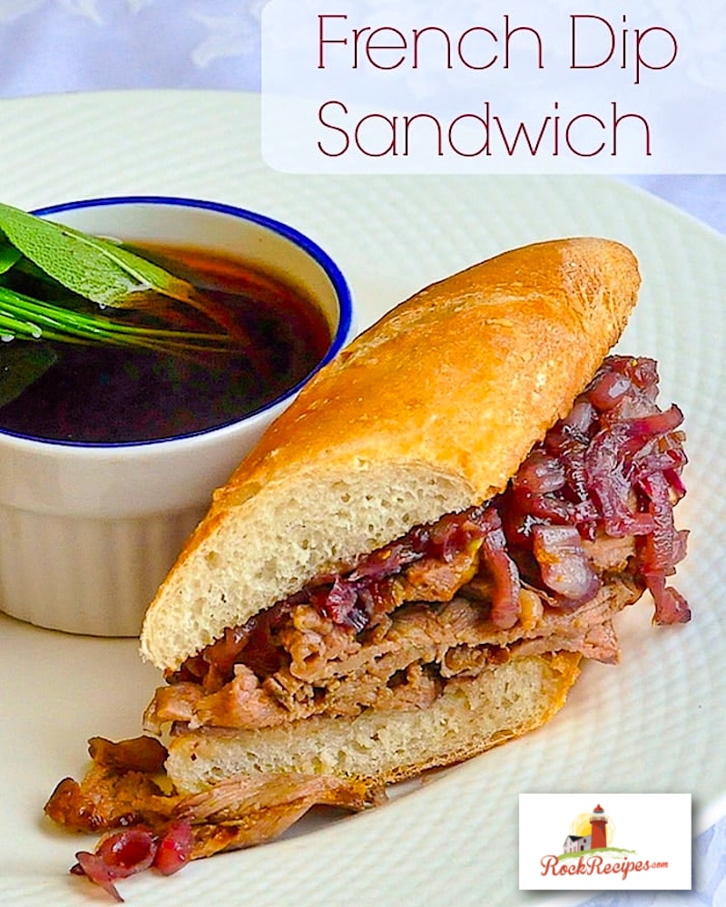 French Dip Sandwich with title text added for socisl meda