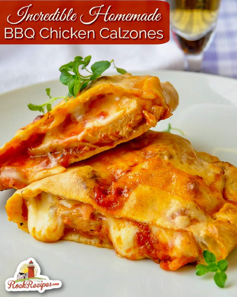 Crispy Thin Crust Barbecue Chicken Pizza as Calzones photo with title text for social media posts.