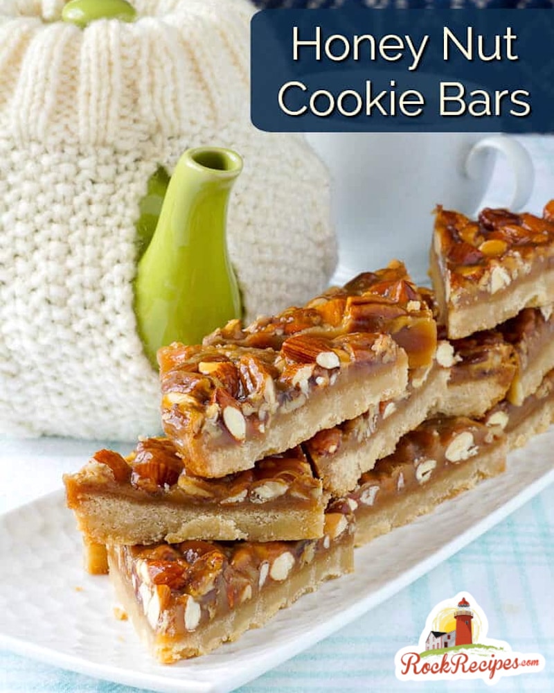 Honey Nut Cookie Bars image with title text added for social media posts.