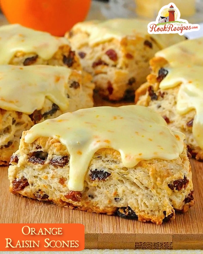 Orange Raisin Scones image with title text for social media posts.