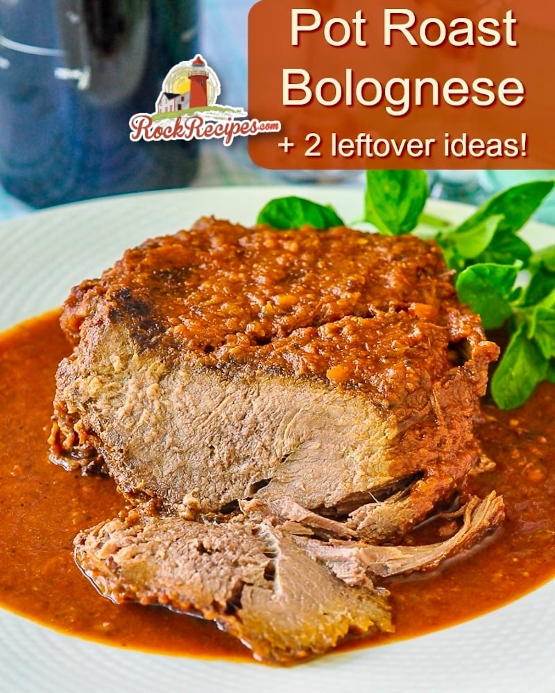 Pot Roast Bolognese photo with title text for social media posts.