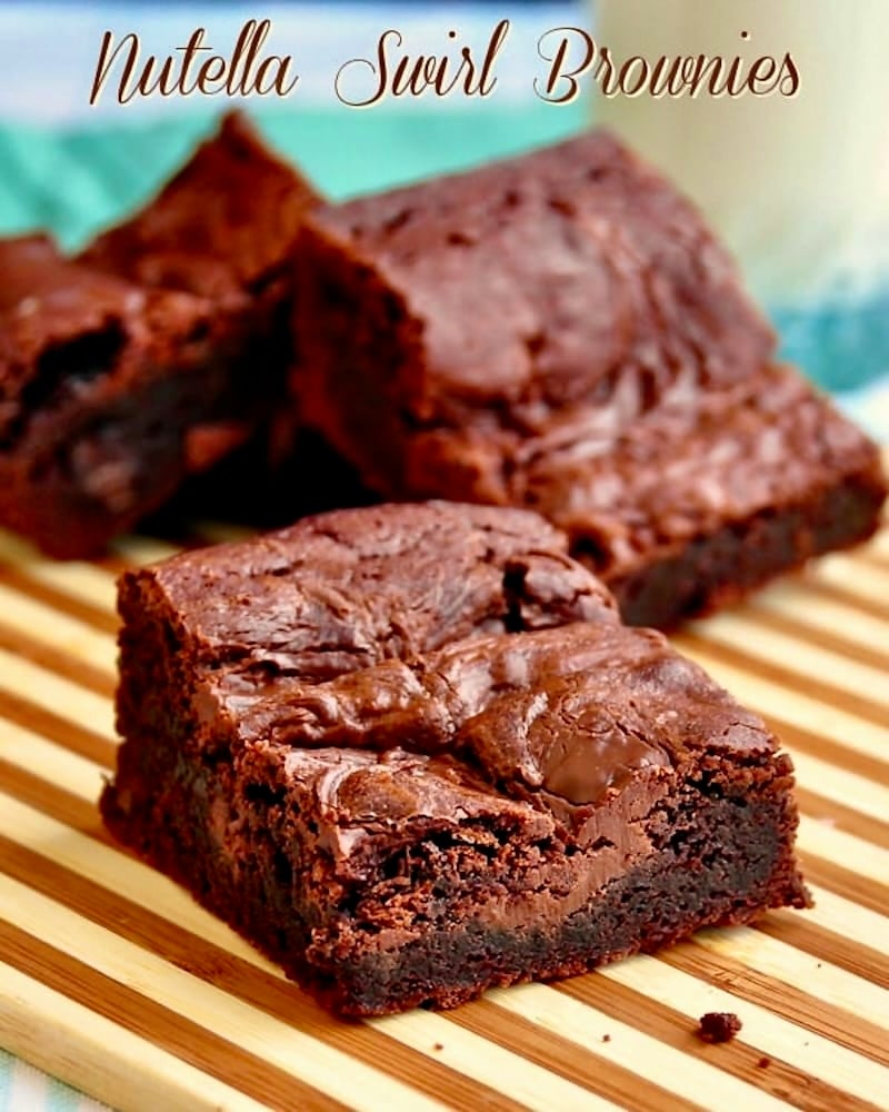 Nutella Swirl Brownies photo with title text added for social media.