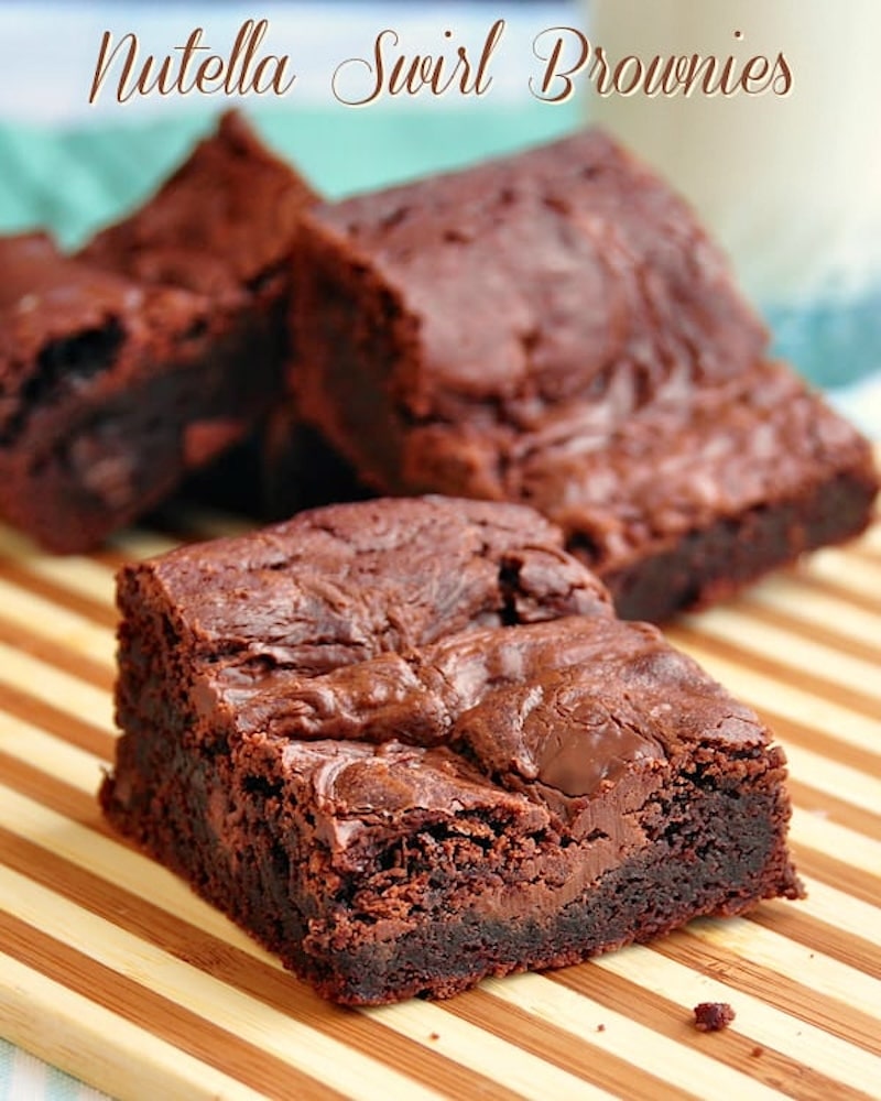 Nutella Swirl Brownies photo with title text added for social media.