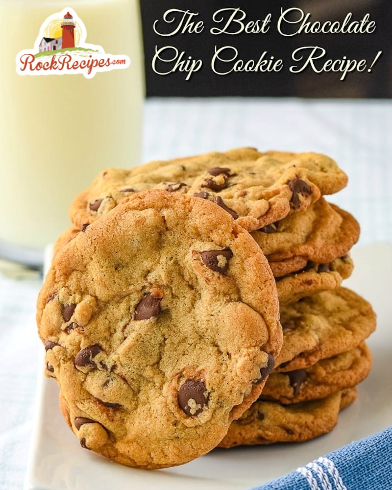 The Best Chocolate Chip Cookies photo with title text added for social media posts.