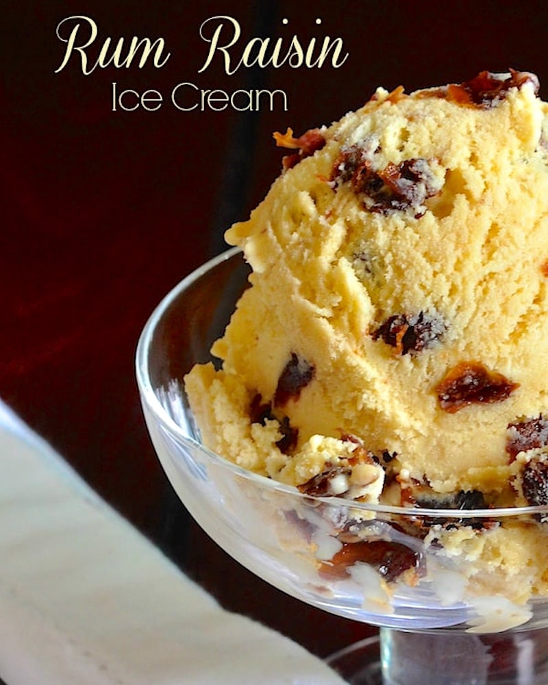 Rum Raisin Ice Cream photo with title text added for social media in 4x5 format