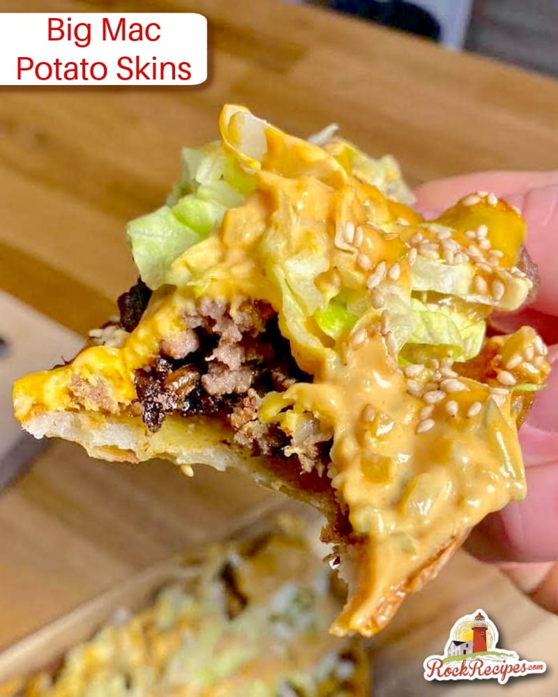 Big Mac Potato Skins with title text and logo added for social media posts