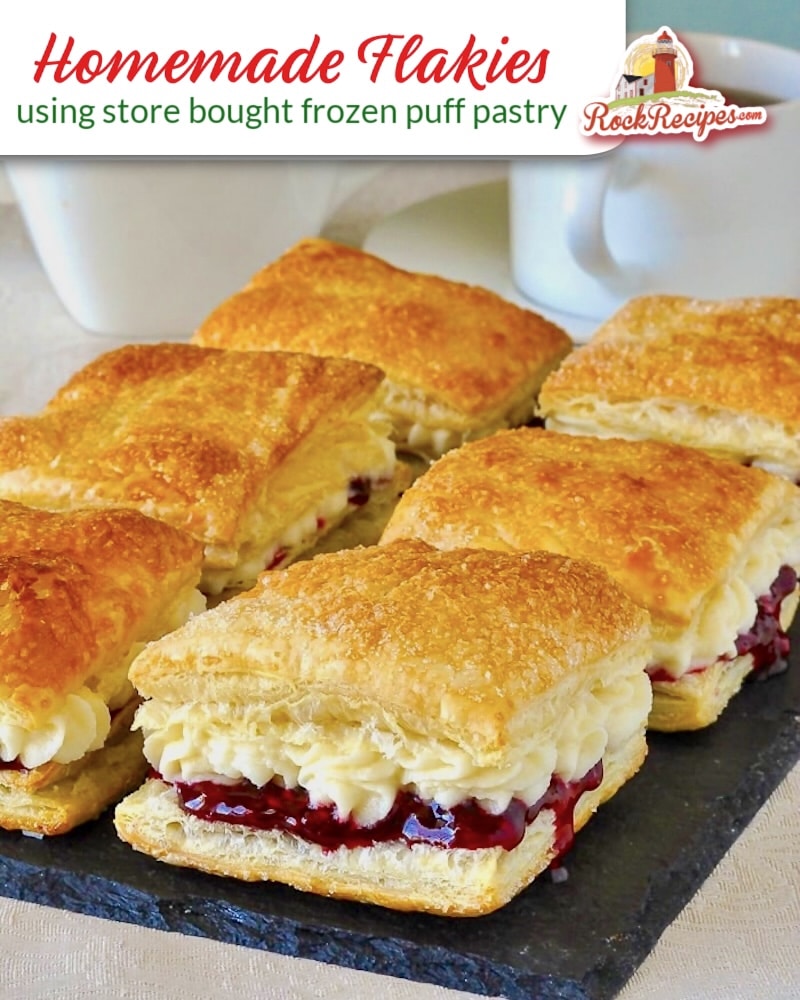 Homemade Flakies photo with title text added for social media posts.