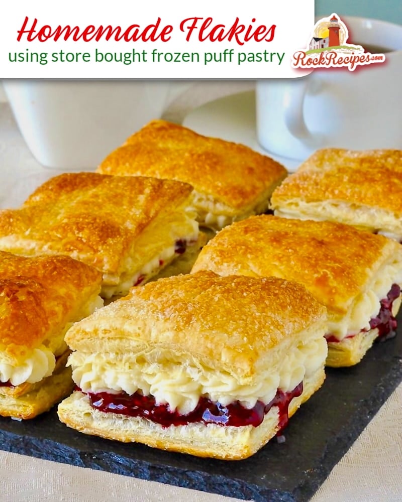 Homemade Flakies photo with title text added for social media posts.