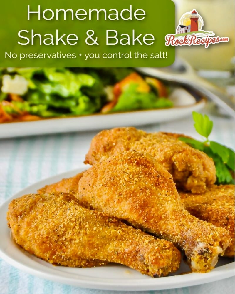 Homemade Shake 'n Bake photo with title text and logo added for social media posts.