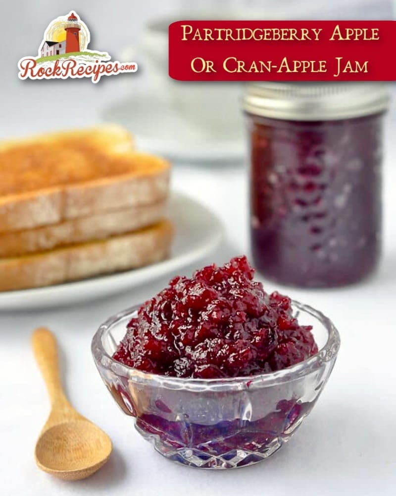 Partridgeberry Apple Jam with title text added for social media posts.