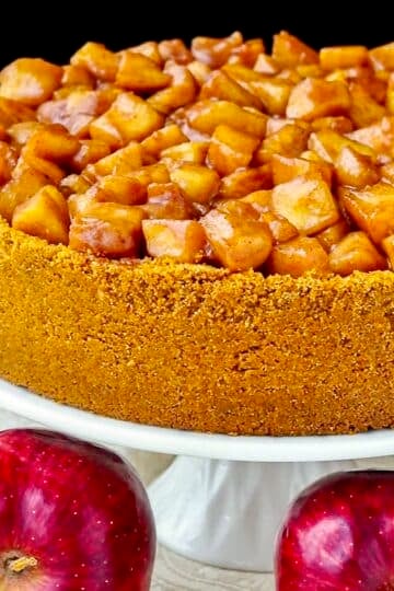 Sour Cream Apple Flan close up photo.