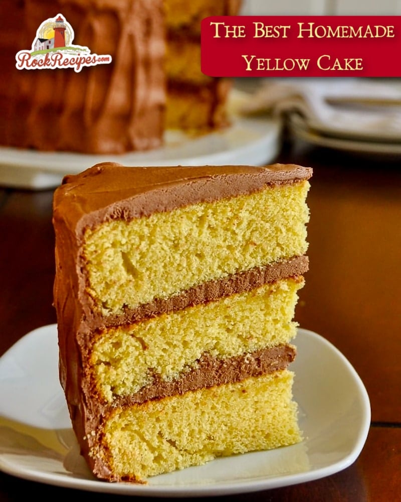 The best yellow cake photo with title text for social media posts.