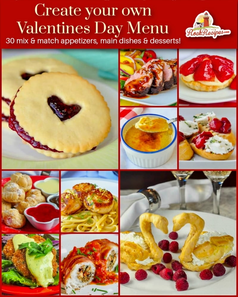 Valentines Day Menus for Two photo collage with title text and branded logo added for soc