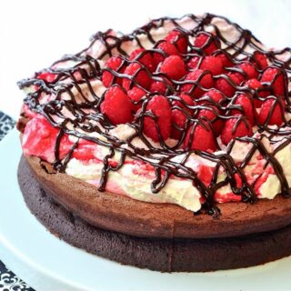 Gluten Free Chocolate Souffle Cake with Raspberry Fool featured Google image.