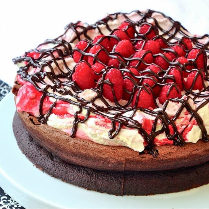 Gluten Free Chocolate Souffle Cake with Raspberry Fool featured Google image.