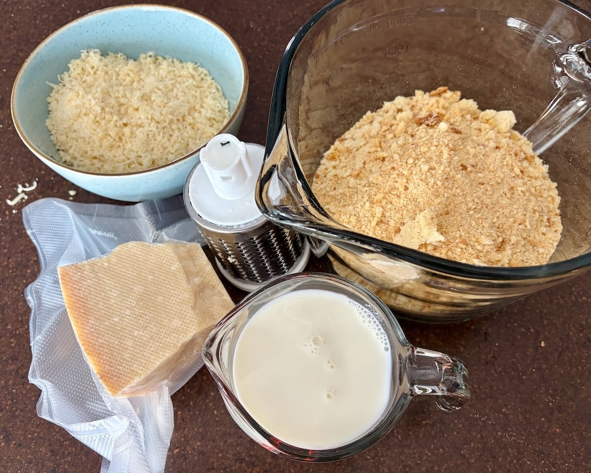Ingredients for the soaked breadcrumb mixture.