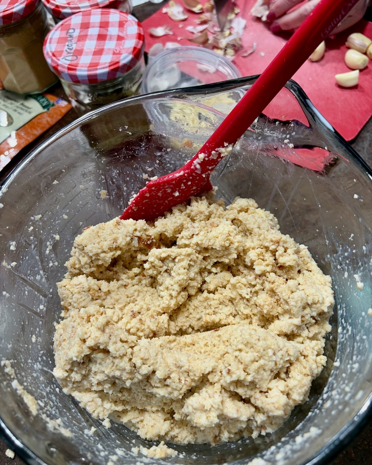 The breadcrumb mixture after soaking.