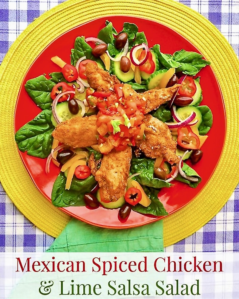 Mexican Spiced Chicken and Lime Salsa Salad image with title text added for social media posts.