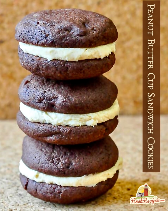 Peanut butter cup cookies with text added for social media posts
