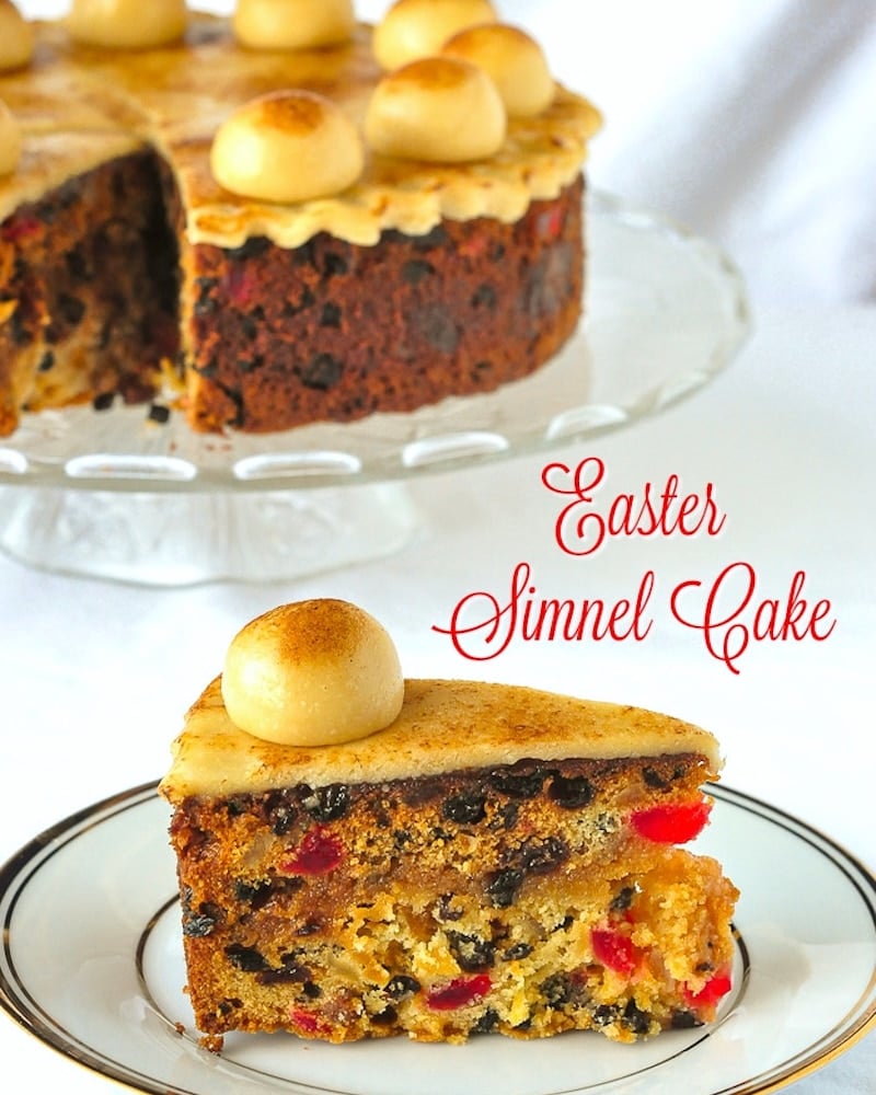 Simnel Cake photo with title text for social media posts.