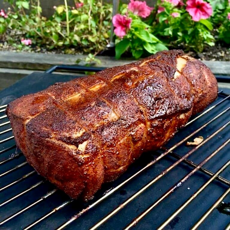Smoked Pork Loin with Summer Spice Dry Rub photo of the pork loin just out of the smoker