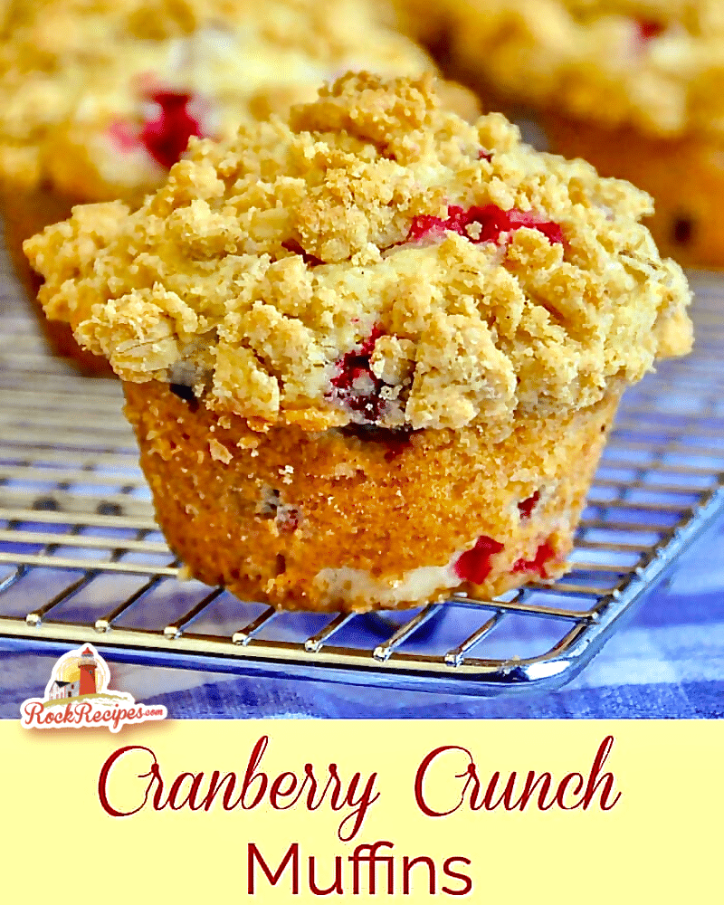Cranberry Crunch Muffins. Image with title text for social media posts.