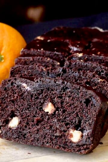 Orange Chocolate Banana Bread with White Chocolate Chunks.