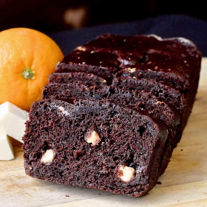 Orange Chocolate Banana Bread with White Chocolate Chunks.