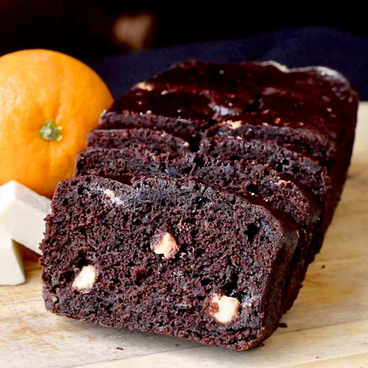 Orange Chocolate Banana Bread with White Chocolate Chunks.