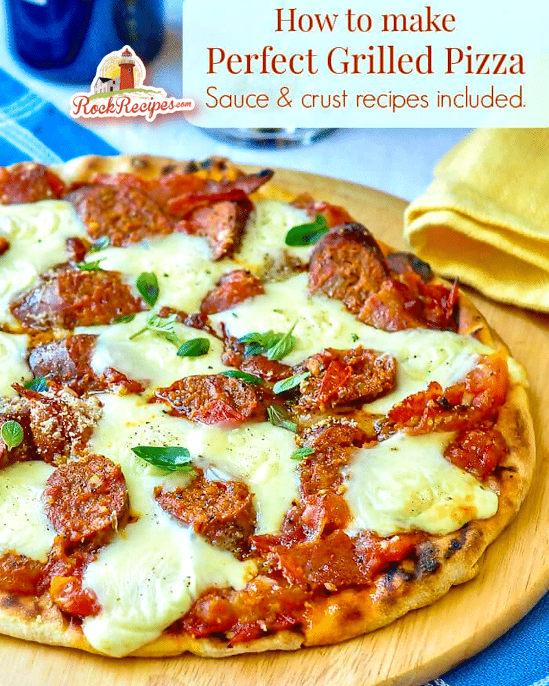 How to make perfect grilled pizza photo with title text added for social media posts.