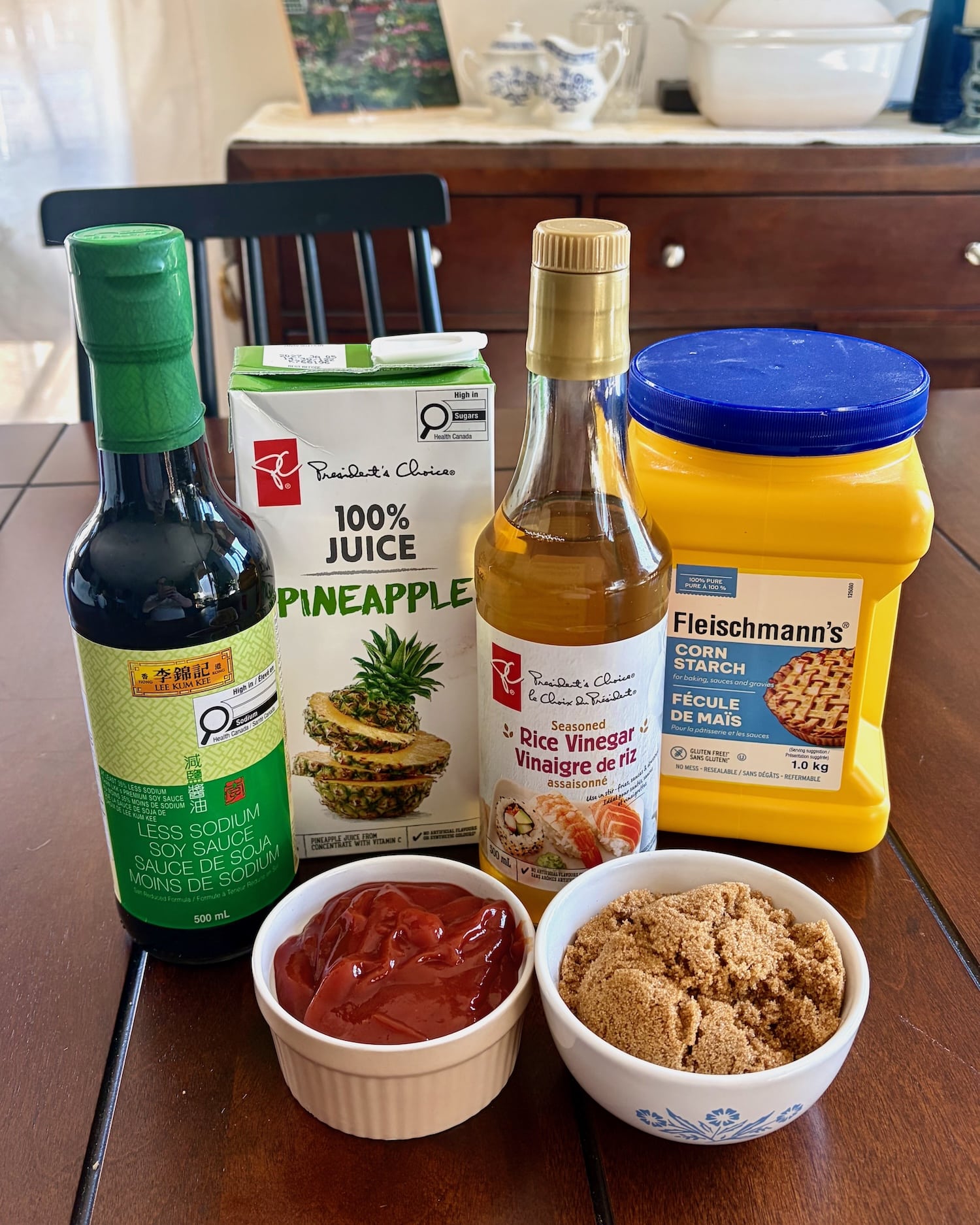 photo of all the ingredients for sweet and sour sauce