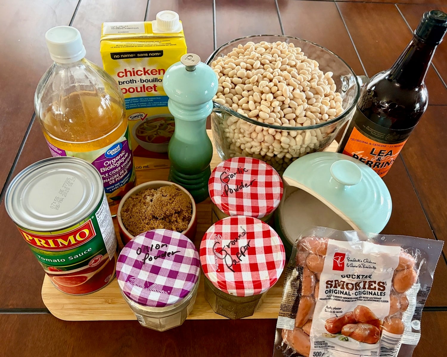 Photo of the assembled ingredients for Beans and Weiners.