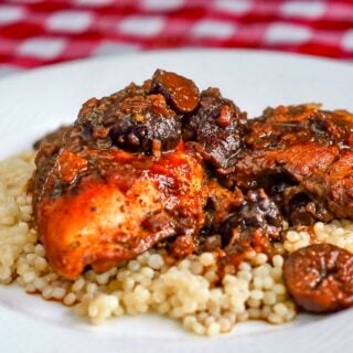 Close up photo of Moroccan Chicken on a bed of couscous