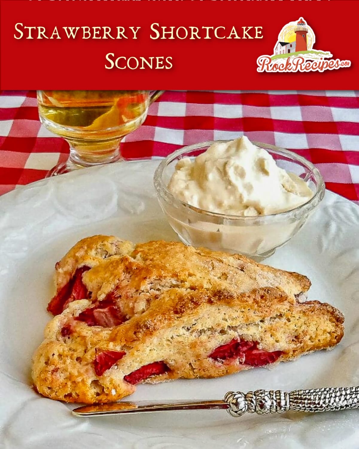 Strawberry Shortcake Scones image with title text added for social media posts.