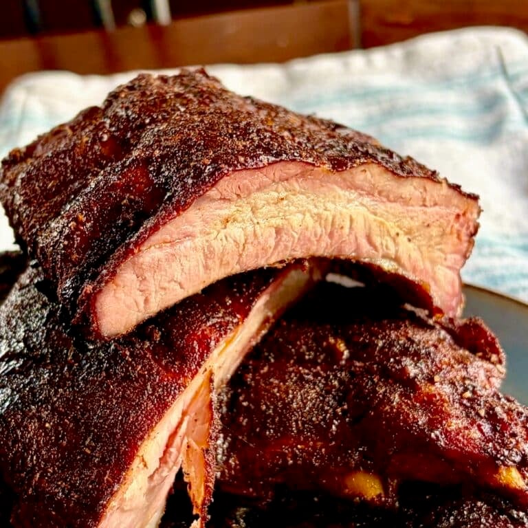 Photo of sliced Applewood smoked ribs with Smokin Summer Spice Dry Rub.