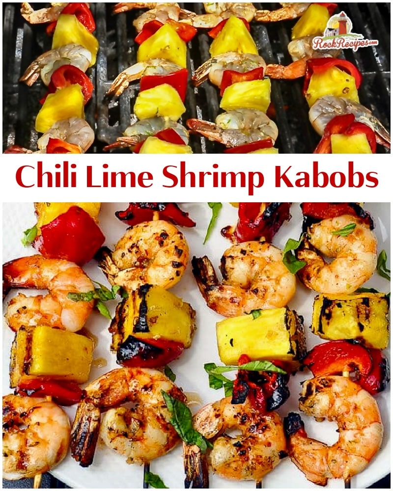 Chili Lime Shrimp Kabobs  photo collage with title text added for social media posts.