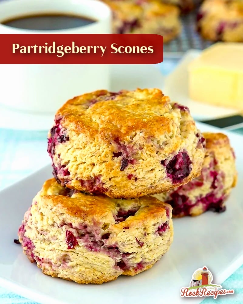 Partridgeberry Scones photo with title text for social Media Posts