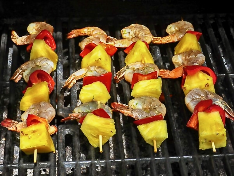 Chili Lime Shrimp Kabobs on a gas grill.
