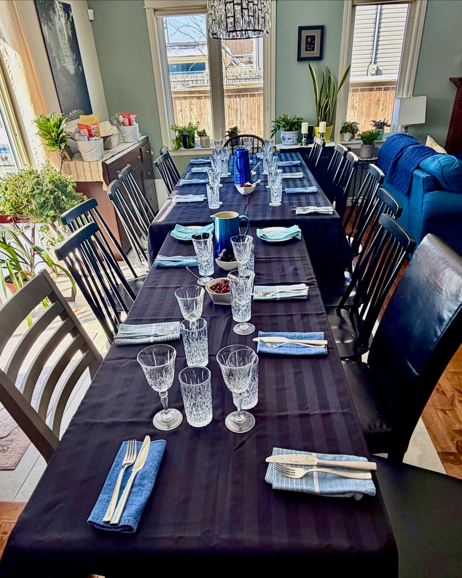 Photo of our Easter dinner table this year with seating for 15.