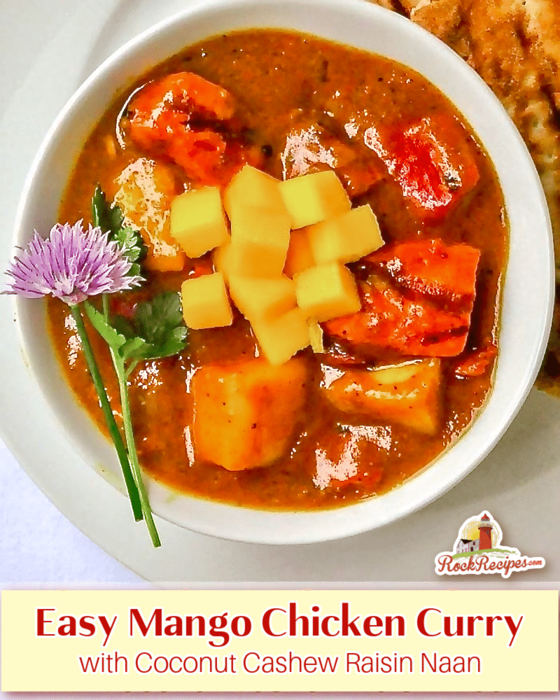Easy Mango Chicken Curry photo with title text for social media.